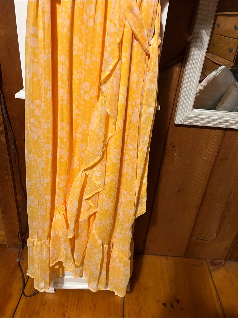 LC Lauren Conrad Yellow Floral Wrap Maxi Dress with Ruffle Trim - Picture 3 of 4
